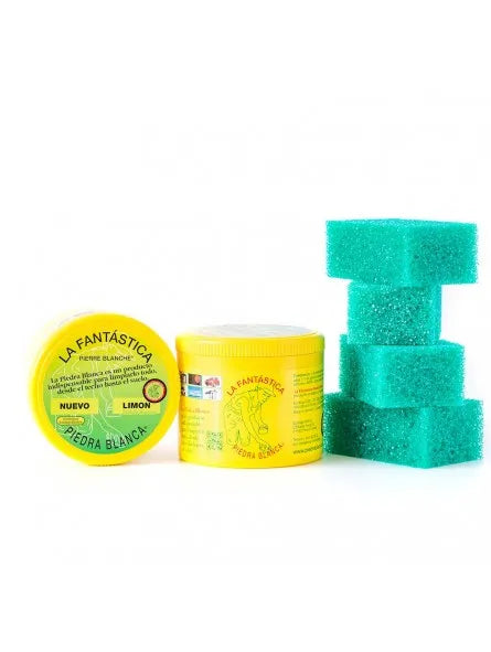 2 Botes 900Gr La Fantástica Piedra Blanca + Regalo de 4 Esponjas y Bayeta Eco